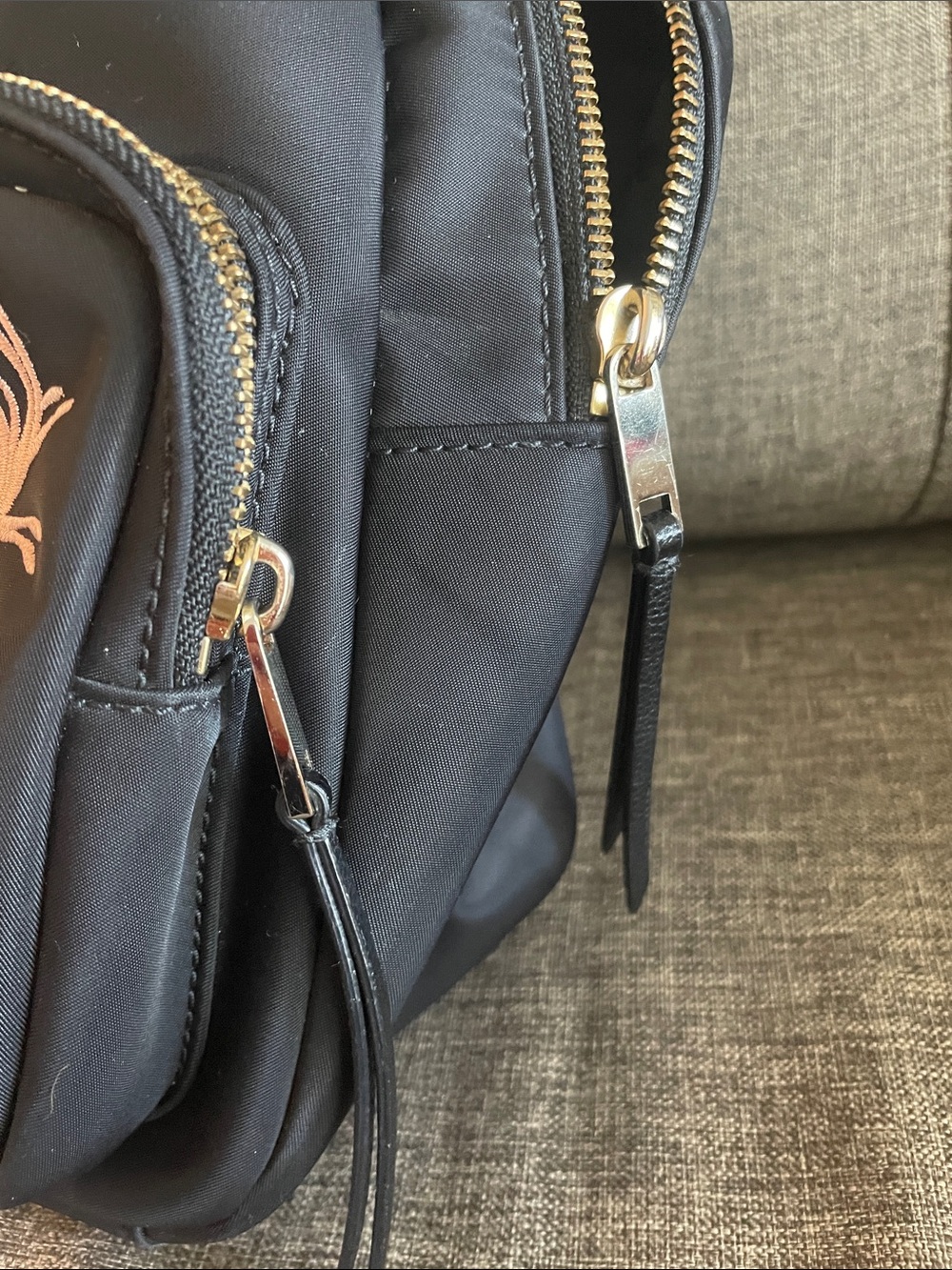 Kate Spade Black Mini Backpack with Pink Floral Embroidery Design - Picture 7 of 8